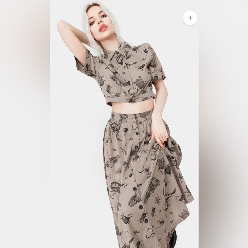 Disturbia Parasite Bugs Beige Insect Print Skirt Set XL